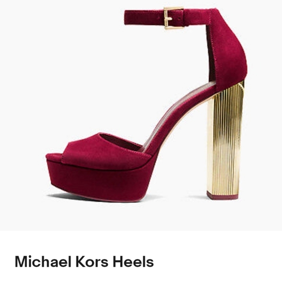 Michael Kors Retro 70s Velvet Soft Suede Burgundy Red Gold Stacked Platform - Picture 1 of 7